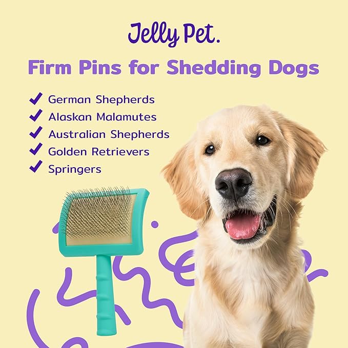 Jelly Pet Universal Slicker Brush for Dogs, Grooming Brush, Remove Tangles and Dead Undercoat, Tuffer Than Tangles, Doodle Huskie Sheep Dog Golden Retriever German Shepherd, Firm Pins, Teal, Large