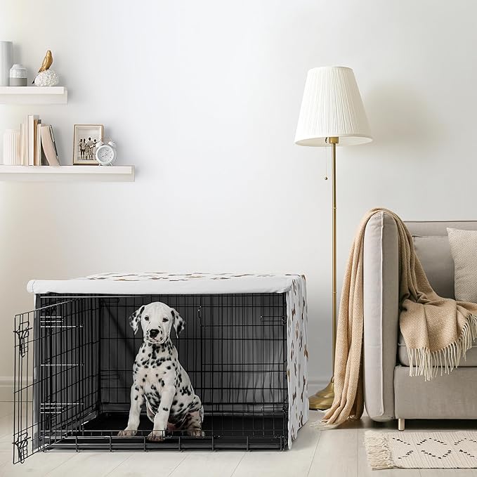 Sweet Jojo Designs Bone Paw Print Dog Crate Cover – Kennel Covers for 36 Inch Pet Cage Medium - Neutral Grey Taupe Brown Modern Off White Gray Tan Puppy