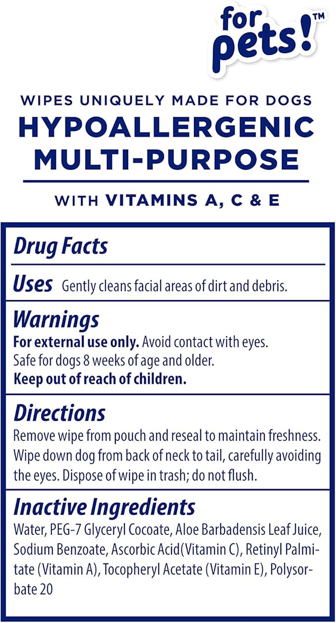 Wet Ones for Pets Hypoallergenic Multi-Purpose Dog Wipes with Vitamins A, C & E, 100 ct - 12 Pack | Fragrance-Free Hypoallergenic Dog Wipes for All Dogs Wipes Multipurpose (FF14364PCS12)