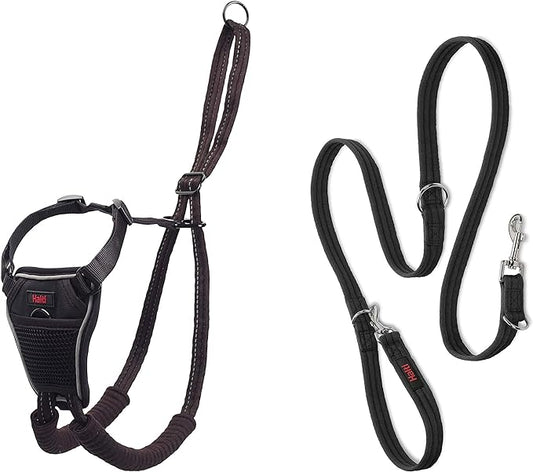 HALTI No Pull Harness Size Large & HALTI Training Leash Size Large, Black Combination Pack - Stop Your Dog Pulling on The Leash. Adjustable, Lightweight and Easy to Use. Suitable for Large Dogs