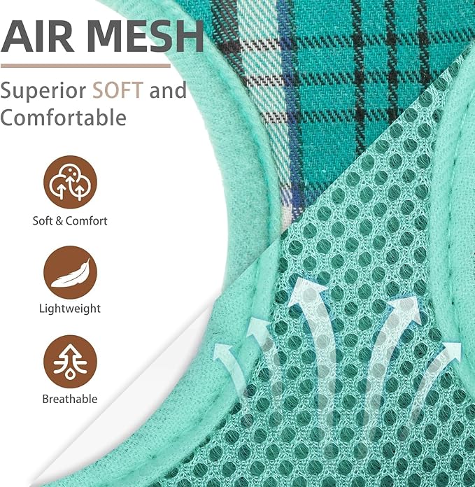 PUPTECK Soft Mesh Dog Harness and Leash Set Pet Puppy Cat Comfort Padded Vest No Pull Harnesses, Green, M