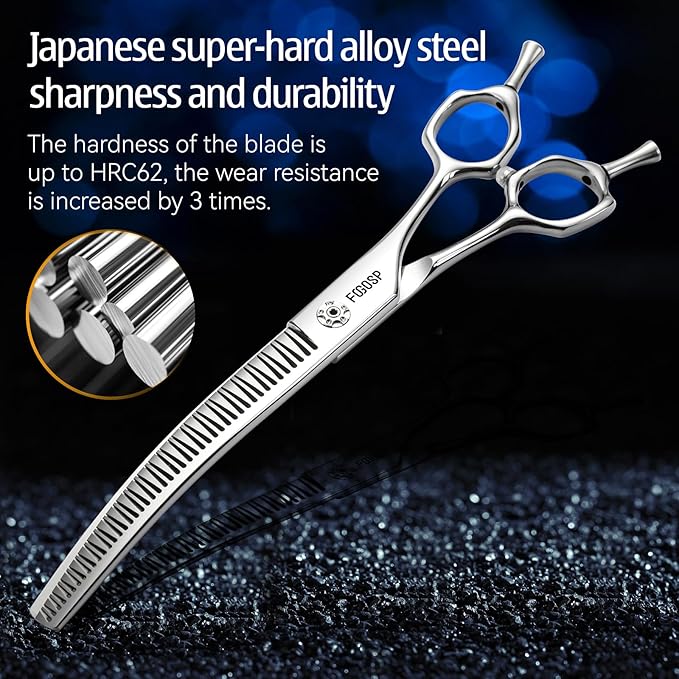 Professional 3D Curved Chunkers Dog Grooming Scissors 7in Magic Thinning Shears for Dogs Pet Cat Light Cutting Feel No Marks Only Fluffy Natural 70% Thinning Rate Japan Alloy Steel(7,3D)