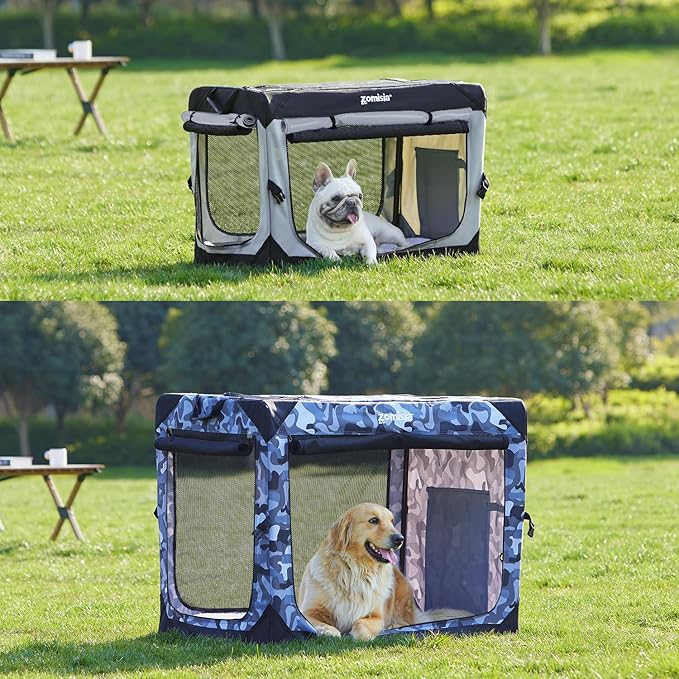 36 Inch Collapsible Dog Crate for Large Dogs - Portable Dog Travel Crate Soft Sided with Breathable Mesh Windows, Foldable Dog Kennel for Indoor and Outdoor, Grey