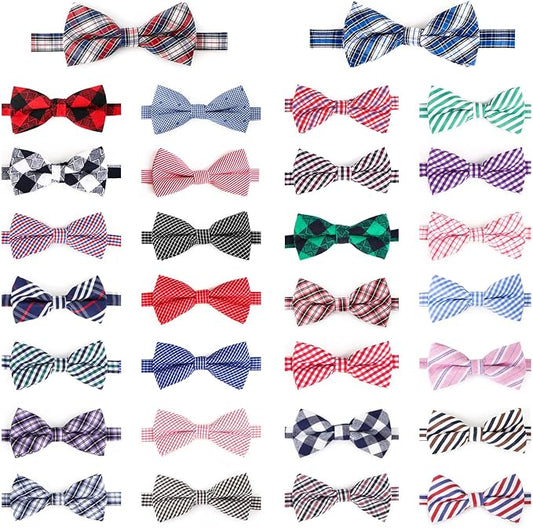 Segarty Dog Bow Tie, 30 PCS Bowties Dog Collar Cat Collar Bulk Holiday Grooming Bows for Pet Puppy Photography Festival Party Neck Wear Gift, Plaid and Cute Patterned