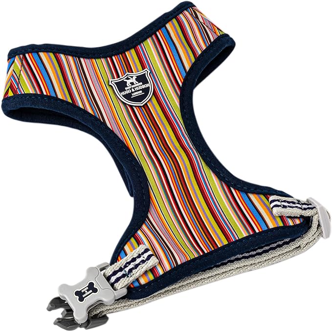 HUGO & HUDSON Dog Harness No-Pull Anti Choke Adjustable Padded Pet Vest, Multi-Color Striped, L