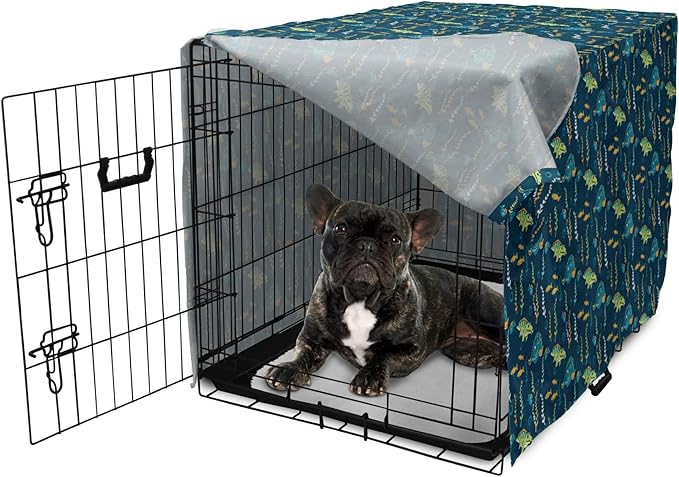Lunarable Jurassic Dog Crate Cover, Evolution Marine Dinosaurs and Nautical Foliage Animal, Easy to Use Pet Kennel Cover for Cats & Medium Dogs, 24 Inch, Petrol Blue Pale Green