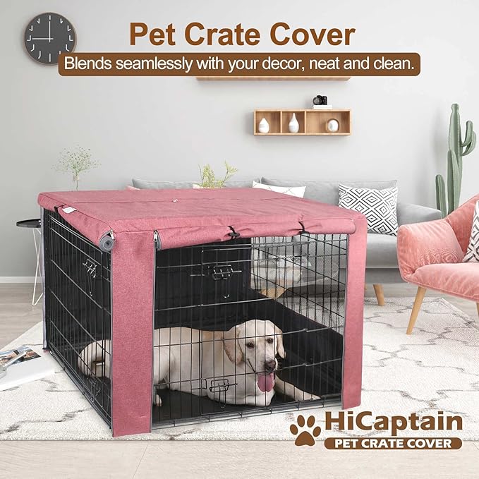 HiCaptain Pink Dog Crate Cover for 24 Inches Wire Crates, Heavy-Duty Polyester Indoor Dog Kennel Cover Universal Fit for 1 2 Doors Standard Metal Cage (Upgrade Two-Tone Pink)