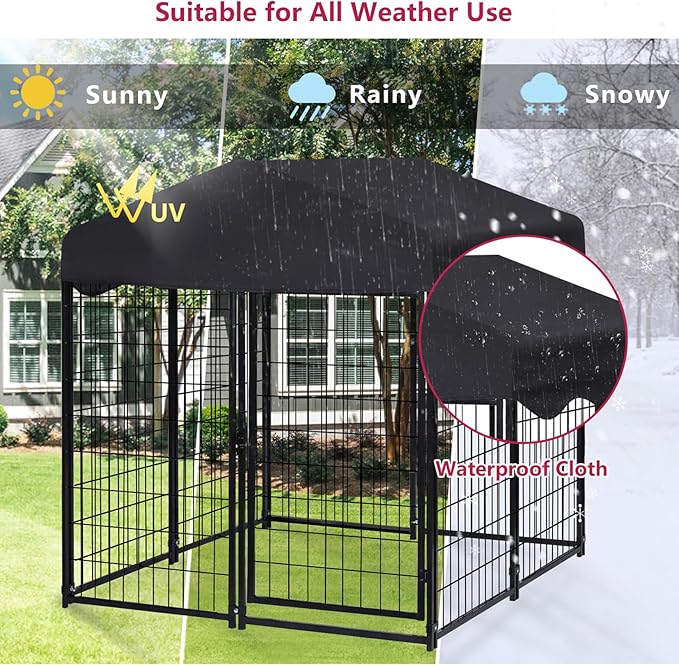 Heavy Duty Outdoor Dog House - Large Kennel with Roof, 4'L x 4'W x 4.5'H - Black Dog Crate with Cover, 2 Set
