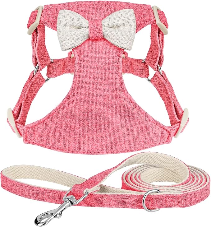 Beirui Small Dog Harness and Leash Set, Soft Lightweight Puppy Harness, Adjustable Bow Tie Puppy Harness for Small Dogs (Pink, XS)