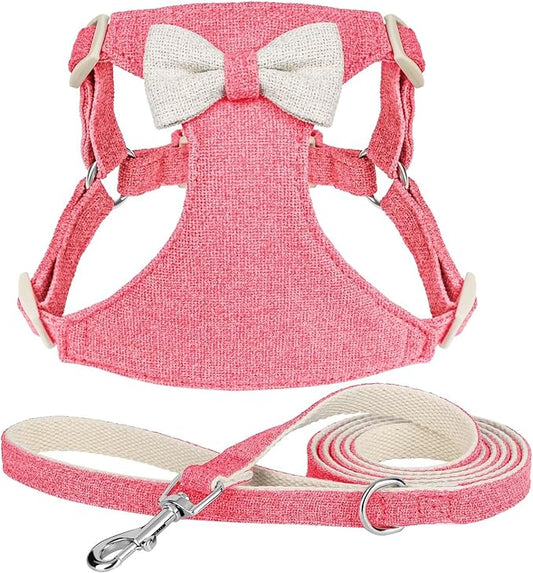 Beirui Small Dog Harness and Leash Set, Soft Lightweight Puppy Harness, Adjustable Bow Tie Puppy Harness for Small Dogs (Pink, XS)