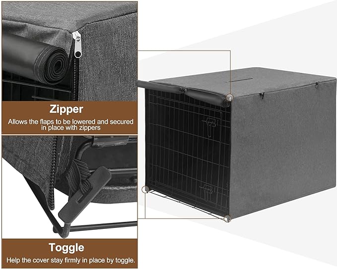 HiCaptain 30 inches Dog Crate Cover with Card Pocket, Heavy Duty Polyester Windproof Pet Kennel Cover Universal Fit for 1 or 2 Doors Standard Wire Crate (Grey)