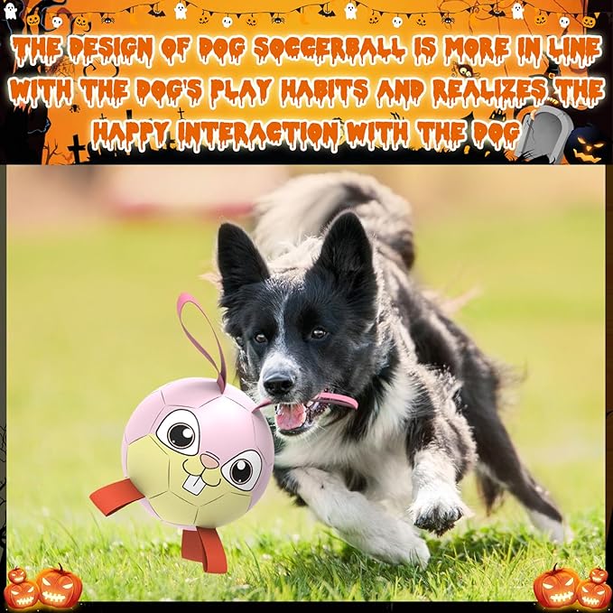 QDAN Rabbit Dog Toys Soccer Ball with Straps, Easter Day Dog Toys for Medium Small Dogs, Interactive Dog Balls for Tug of War, Herding Dog Ball Toys Outdoor Indoor (6 Inch)