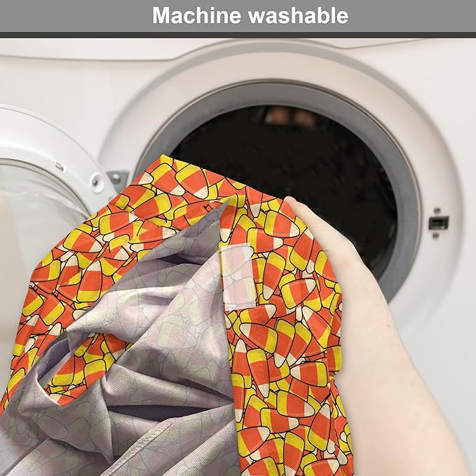 Lunarable Candy Corn Dog Crate Cover, Continuous Illustration of Cartoon Style Traditional Halloween Items, Easy to Use Pet Kennel Cover for Small Dogs Puppies Kittens, 18 Inch, Vermilion Mustard