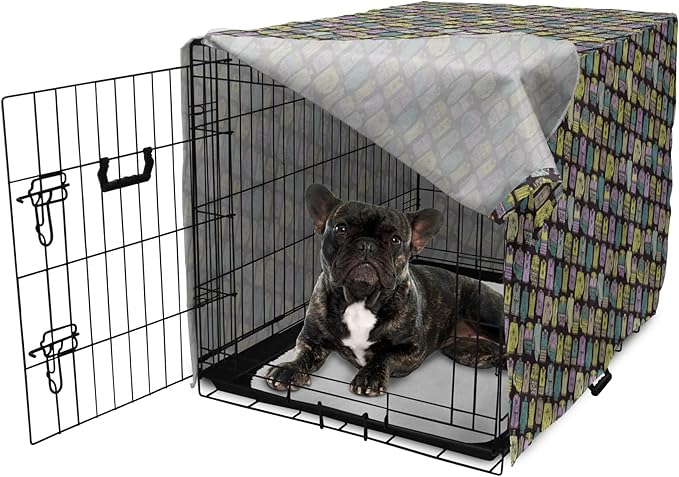 Ambesonne Fashion Dog Crate Cover, Diagonal Vintage Knitted Clothing Outfits Autumn Spring Winter Seasons, Easy to Use Pet Kennel Cover for Cats & Medium Dogs, 30 Inch, Dark Brown Multicolor