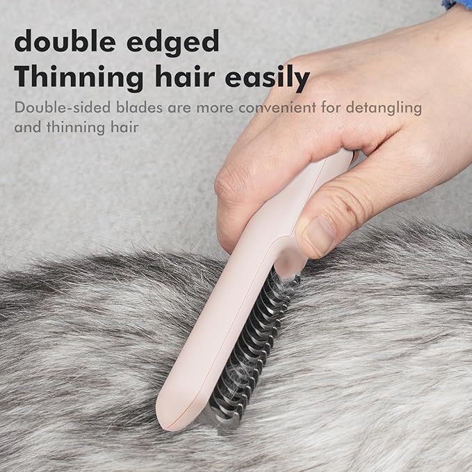 3 In 1 Pet Dematting Tool, Dog Flea Lice Combs for Grooming, Undercoat Rake & Dematting Comb for Detangling Matted or Knotted Undercoat Hair, Great for Short or Long-haired Dogs & Cats - Pink