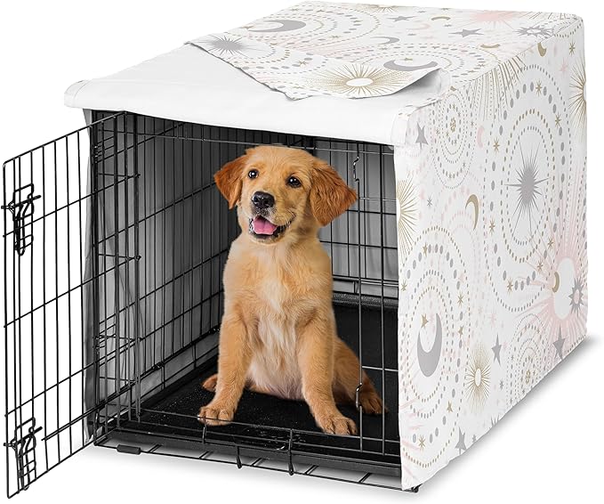 Sweet Jojo Designs 36in. Medium Dog Crate Cover (Boho Star and Moon) Pet Cage, Kennel Covers (Shabby Chic, Bohemian, Celestial, Sky, Stars & Moons, Cosmic, Starburst, Mystical, Blush Pink, Gold, Grey)
