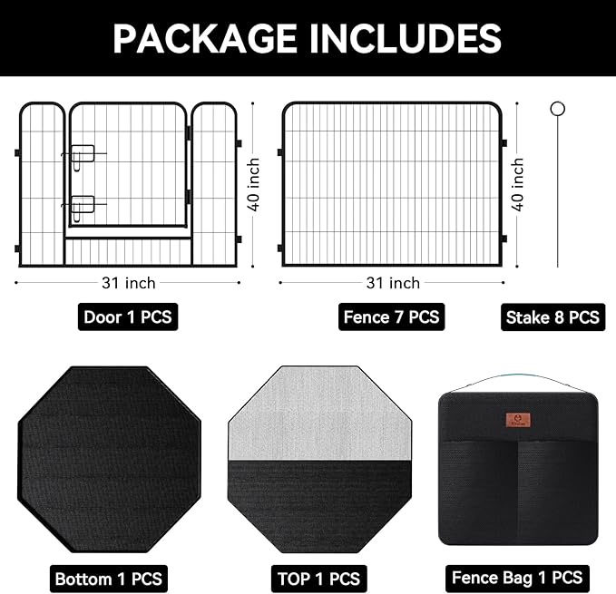 PJYuCien Dog Playpen Plus Storage Bag for Camping, 38" H Dog Pen with Extra Hard Bottom and Top，Heavy Duty Puppy Playpen for Puppies/Small/Medium Dogs, 8 Panels