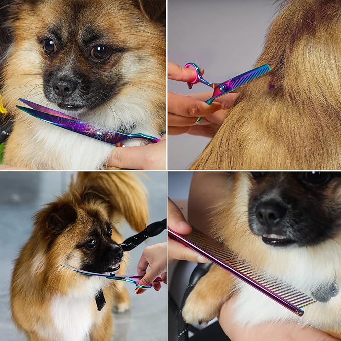 Dog Grooming Scissors Colorful Pet Trimming Scissors Set Professional Grooming Barber Scissors Kit 7 inch Stainless Steel Shears for Grooming and Hair Cutting