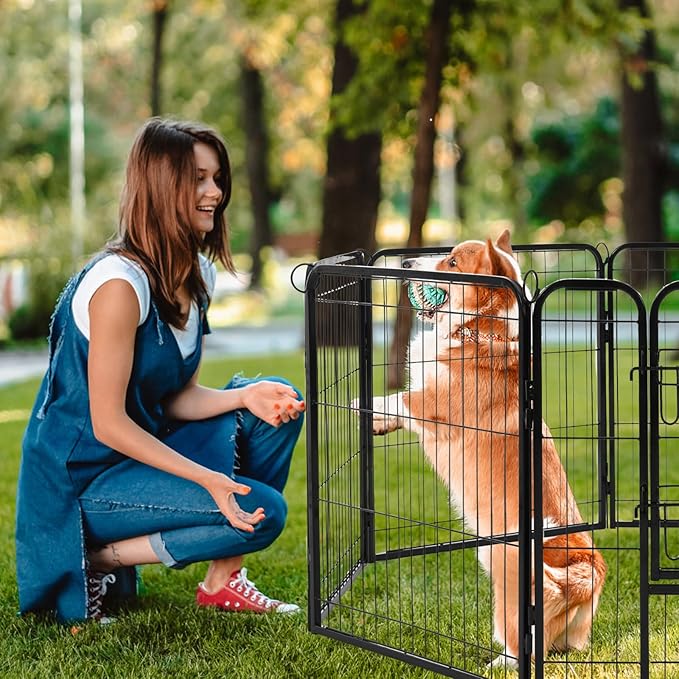 VEVOR Foldable Dog Playpen, 8-Panel Metal Pet Exercise Pen, 24"x24" Dog Fence with Door, Storage Bag, Top Cover, and Bottom Pad for Indoor and Outdoor Use - Ideal for Dogs, Cats, and Small Animals