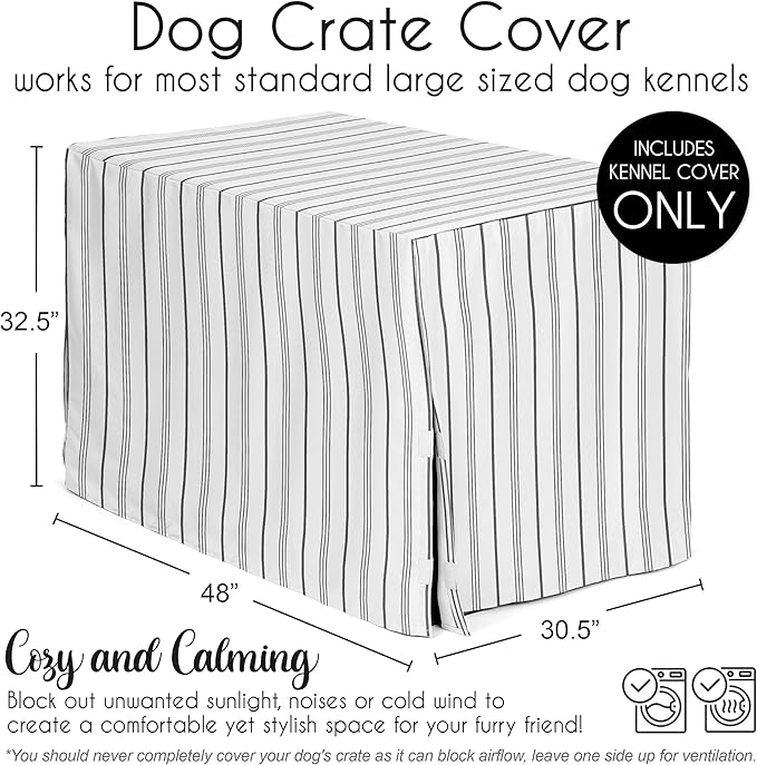 Sweet Jojo Designs 48in. Large Dog Crate Cover (White and Grey Stripe) Pet Cage, Kennel Covers (Modern, Neutral, Contemporary, Striped, Elegant, Pinstriped, Minimalist, Gray Stripes)