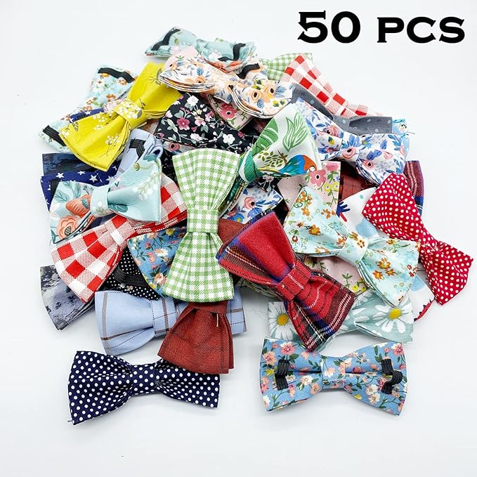 Dog Bow Ties, SJANE 50 Pcs Delicate Multiple Styles & Colors Dog Collar Attachment Bowties for Pet Collar Accessories Bowties for Christmas Parties Wedding Birthday Special Occasions