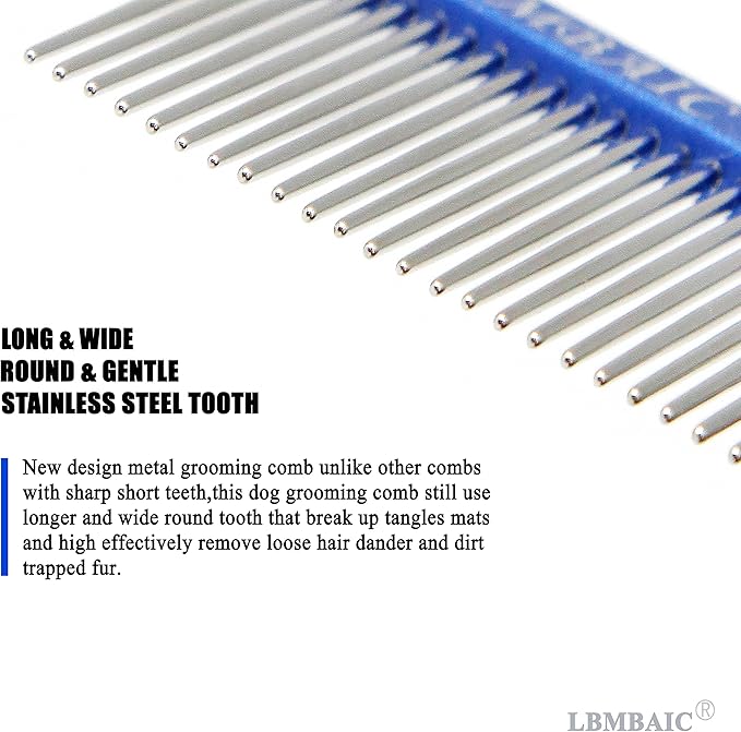 Metal Dog Grooming Comb for Shedding Tangles,Knots,Mats.Dog Combs With Long Wide Tooth for Long Thick Curly Hair Metal Pet Comb for Poodles and Goldendoodles Dematting.7.5INCHES.