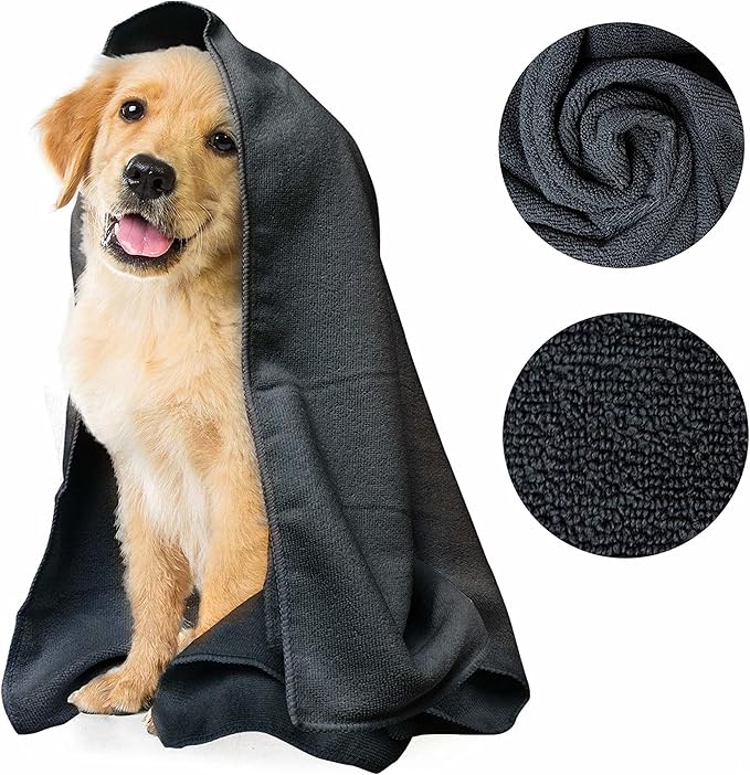 My Doggy Place - Super Absorbent Microfiber Towel - Dog Bathing Supplies - Microfiber Drying Towel - Washer Safe - Charcoal with Paw Print - 45 x 28 in - 2 Pack
