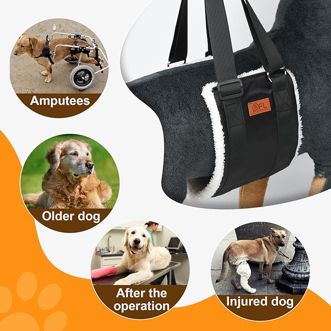 Adjustable Dog Lift Harness, Dog Sling for Large Dogs Lift Support and Rehab Harness for Weak Rear Legs, Soft Hind Leg Support Helps Senior, Injured,Disabled and After ACL Surgery Dogs(Black,X-Large)