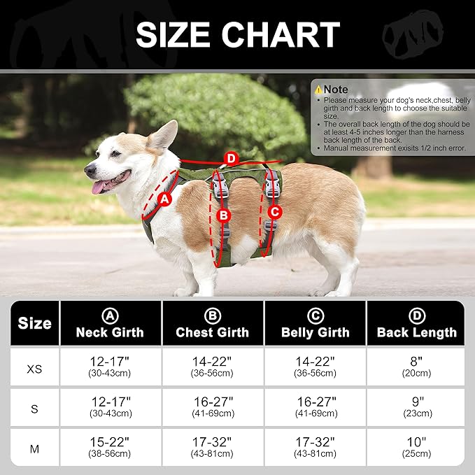 Dog Harness Medium Sized Dog Escape Proof Dog Harness with Handle, Reflective Dog Vest, Breathable Soft Full Body Pet Harness for Walking, Training (Green, M)