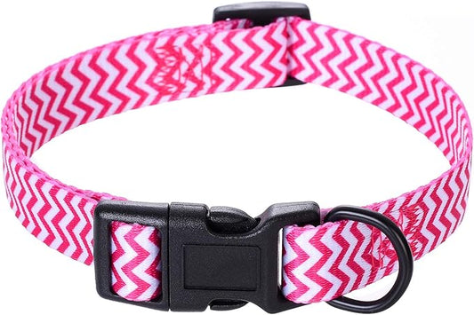 Mile High Life Dog Collar | Cute Puppy Collars | Lightweight Girl Dog Collar | Soft Boy Dog Collars | w Geometric Ocean Wavy Pattern (Pink, Small)