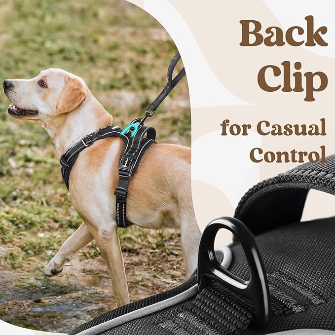 rabbitgoo Dog Harness Medium Sized, No Pull Pet Harness with 3 Buckles, Adjustable Soft Padded Dog Vest with Instant Control Handle, Easy Walking Reflective Pet Vest for Medium Dogs, Black, M