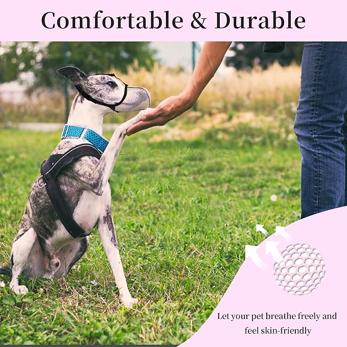 Dog Muzzle, Breathable Soft Muzzle for Extra Large Dogs to Anti & Prevent Barking Biting Chewing, Reflective & Adjustable Basket Muzzle with Air Mesh for German Shepherd Pink XXL