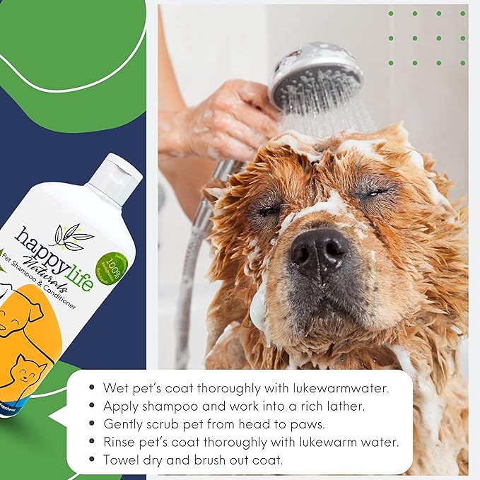 Dog Shampoo and Conditioner 2-in-1 Formula Natural Ingredients for Dogs & Cats - Cat Shampoo and Conditioner - Detangler Dog Shampoo Itchy Skin Relief - Hypoallergenic 500mL