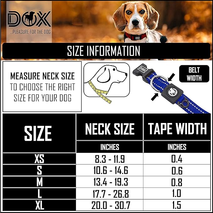 DDOXX Reflective Nylon Dog Collar - Strong and Adjustable Collars Dogs - M (Bue)