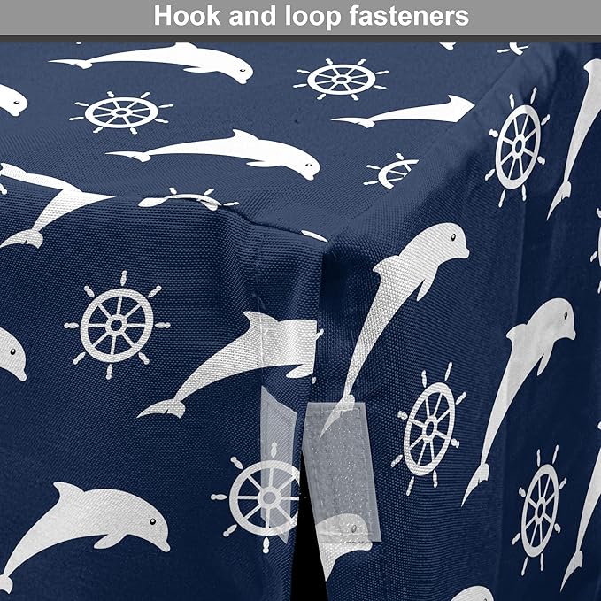 Lunarable Dolphin Dog Crate Cover, Maritime Pattern with Silhouettes of Dolphins and Steering Wheels in White Color, Easy to Use Pet Kennel Cover for Medium Large Dogs, 36 Inch, Night Blue