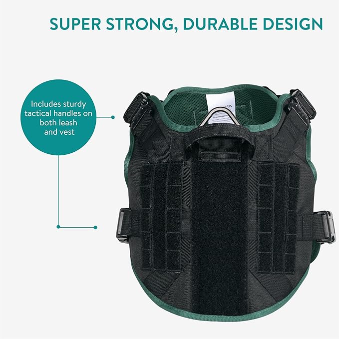 Navaris Tactical Dog Harness and Vest Set - Strong & Adjustable Fit with Metal D Ring, Front Buckles, and Handle - for Military Service Training or Assistance Dogs - Small
