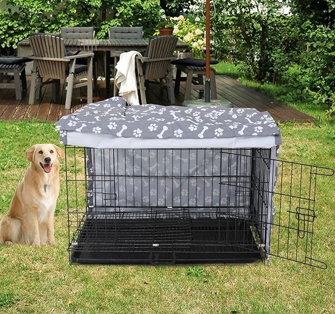 Dog Crate Cover for Wire Crates, Heavy Nylon Waterproof, Fits Most 48" inch Dog Crates, Easy to Put On, Take Off, and Adjust - Cover only - GrayPaw - L