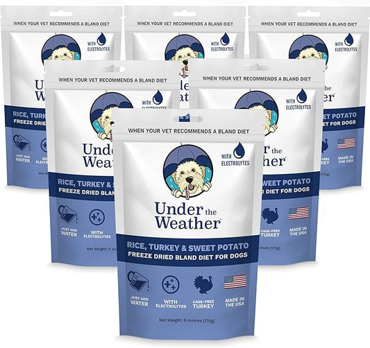 Under the Weather Bland Diet for Dogs | Easy to Digest for Sick Dogs |Always Be Ready| Contains Electrolytes - All Natural Freeze Dried 100% Human Grade Meats| 6 Pack- Rice Turkey & Sweet Potato - 6oz