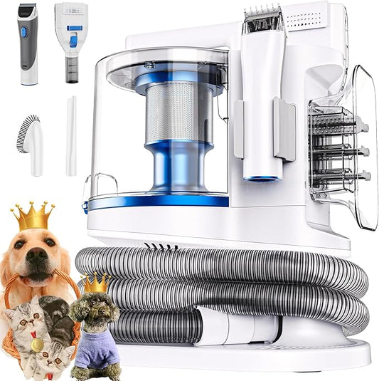 Pet Grooming Kit with 3.4L Oversized Vacuum Suction - 99% Pet Hair Removal - Professional Dog Clippers & Shedding Tools for Cats, Teddy, Poodle, Golden Retrievers (Metallic White)