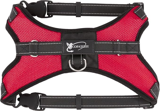 No Pull Reflective Adjustable Dog Harness with Handle- Comfortable Soft All Weather Mesh, Easy On Puppy Harness for Small Medium and Large Dogs (Red) Large