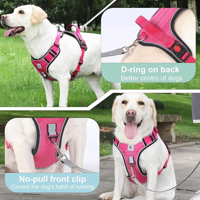 Service Dog Harness, No Pull Pet Harness with 2 Leash Clips, Reflective Adjustable No Choke Dog Vest with 5 PCS Patches,Vest Harness with Easy Control Handle Walking,Hiking,Training