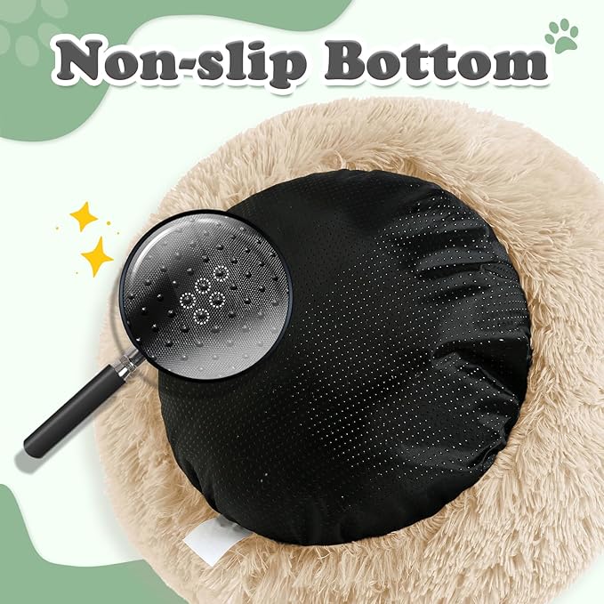 JOLLYVOGUE Dog Beds, Calming Small Dog Bed, Anti-Anxiety Dog Bed for Small Dogs, Fluffy Donut Dog Bed, Cozy Dog Cat Cushion Bed for Small Medium Dogs (24")