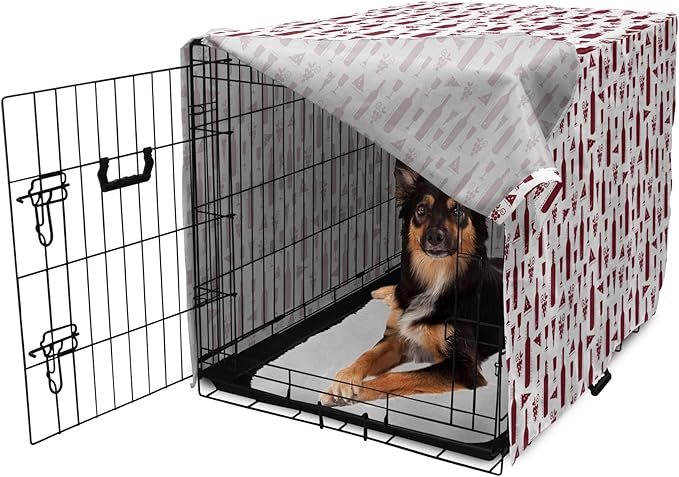 Lunarable Drinks Dog Crate Cover, Illustration of Grunge Style Wine Bottles Glasses Cheese and Grapes Vintage, Easy to Use Pet Kennel Cover for Medium Large Dogs, 36 Inch, Maroon and White