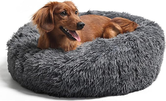 Calming Bed for Dogs 30 Inches Dark Gray Dog Beds for Medium Dogs Washable Anti-Anxiety Dog Beds for Medium Dogs