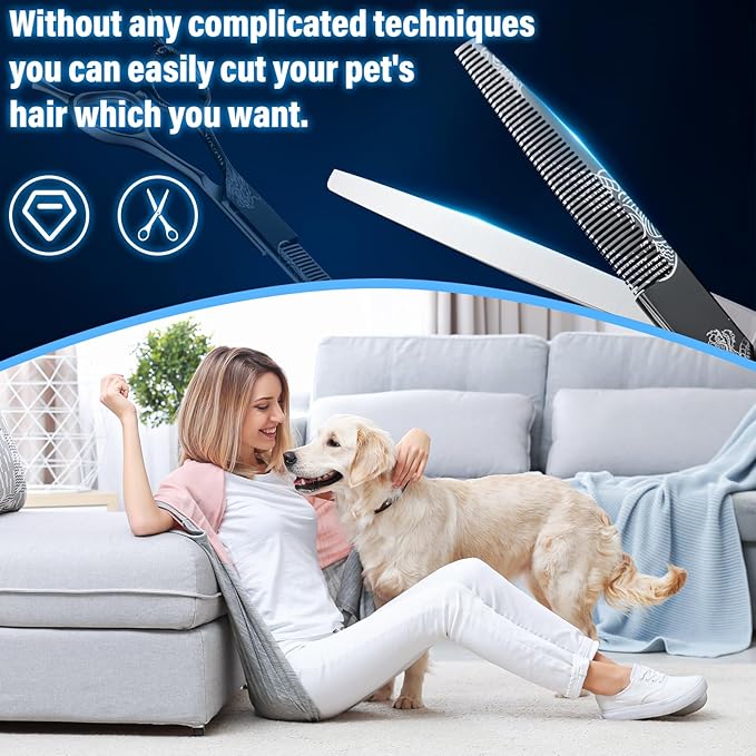 Purple Dragon Dog Grooming Scissors 7-Inch Thinning Shears- Professional Pet Hair Trimming Shears for Dogs & Cats, Sharp 440C Japanese Steel, Ergonomic Design for Comfort and Precision