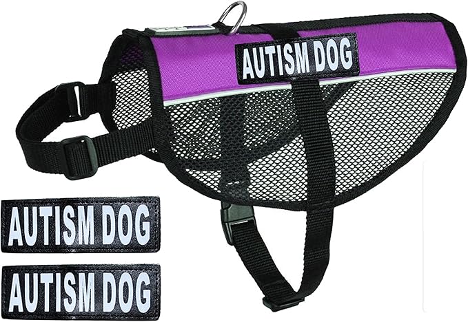 Autism Service Dog mesh Vest Harness Cool Comfort Nylon for Dogs Small Medium Large Purchase Comes with 2 Reflective Autism Removable Patches. Please Measure Your Dog Before Ordering