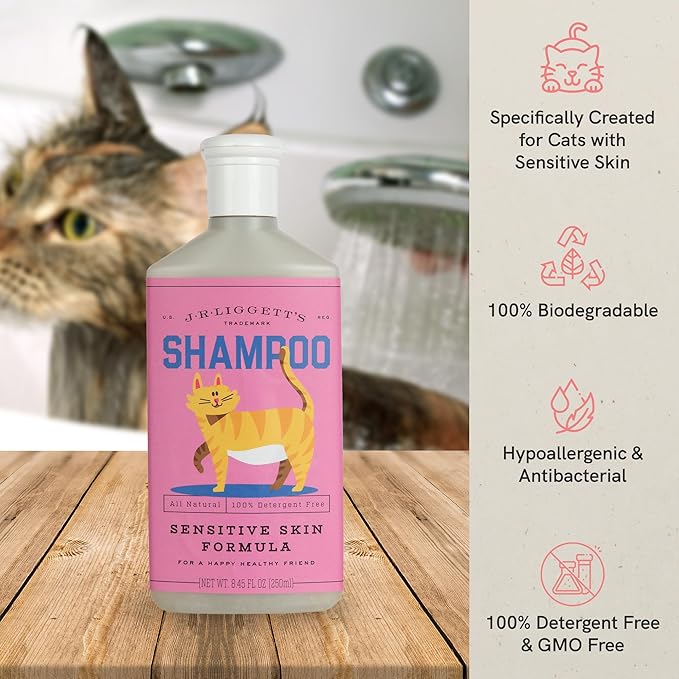 J·R·LIGGETT'S Cat Liquid Shampoo Great for Sensitive Skin | Relieves Dry, Itchy Skin | Hypoallergenic Formula | 100% Detergent-Free and Clear Shampoo, 100% Ecologically Correct, Non-GMO, 8.45 oz.