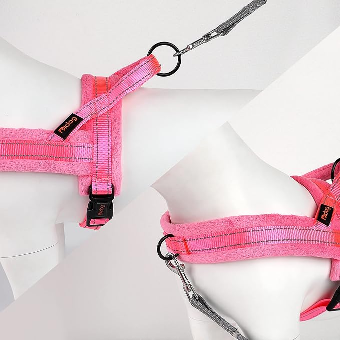 Didog No Pull Dog Harness with Soft Flannel Padded,Reflective & Quick Fit Light Weight Dog Strap Vest Harness,Easy for Walking Training for Small & Medium and Large Dogs(Pink,XS)