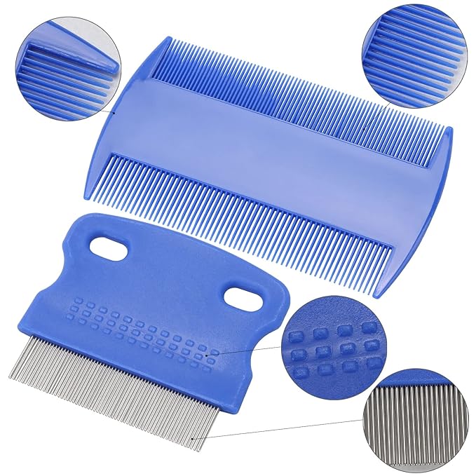 LoveBB 6-Pack Stainless Steel Flea & Lice Combs for Dogs & Cats - Double-Sided Fine Tooth Pet Grooming Comb for Tear Stain Removal & Dematting (Blue)