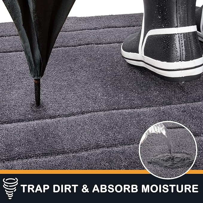 PURRUGS Dirt Trapper Door Mat 24" x 59.5", Non-Slip/Skid Machine Washable Entryway Rug, Dog Door Mat, Super Absorbent Welcome Mat for Muddy Wet Shoes and Paws, Grey